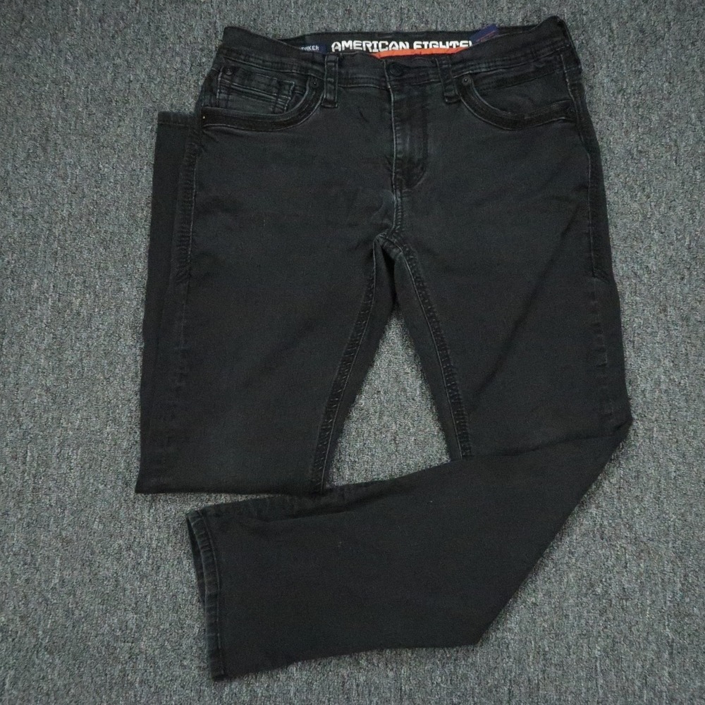 American Fighter Jeans Men 34x33 Black Striker Relaxed Straight 5 Pocket Denim *